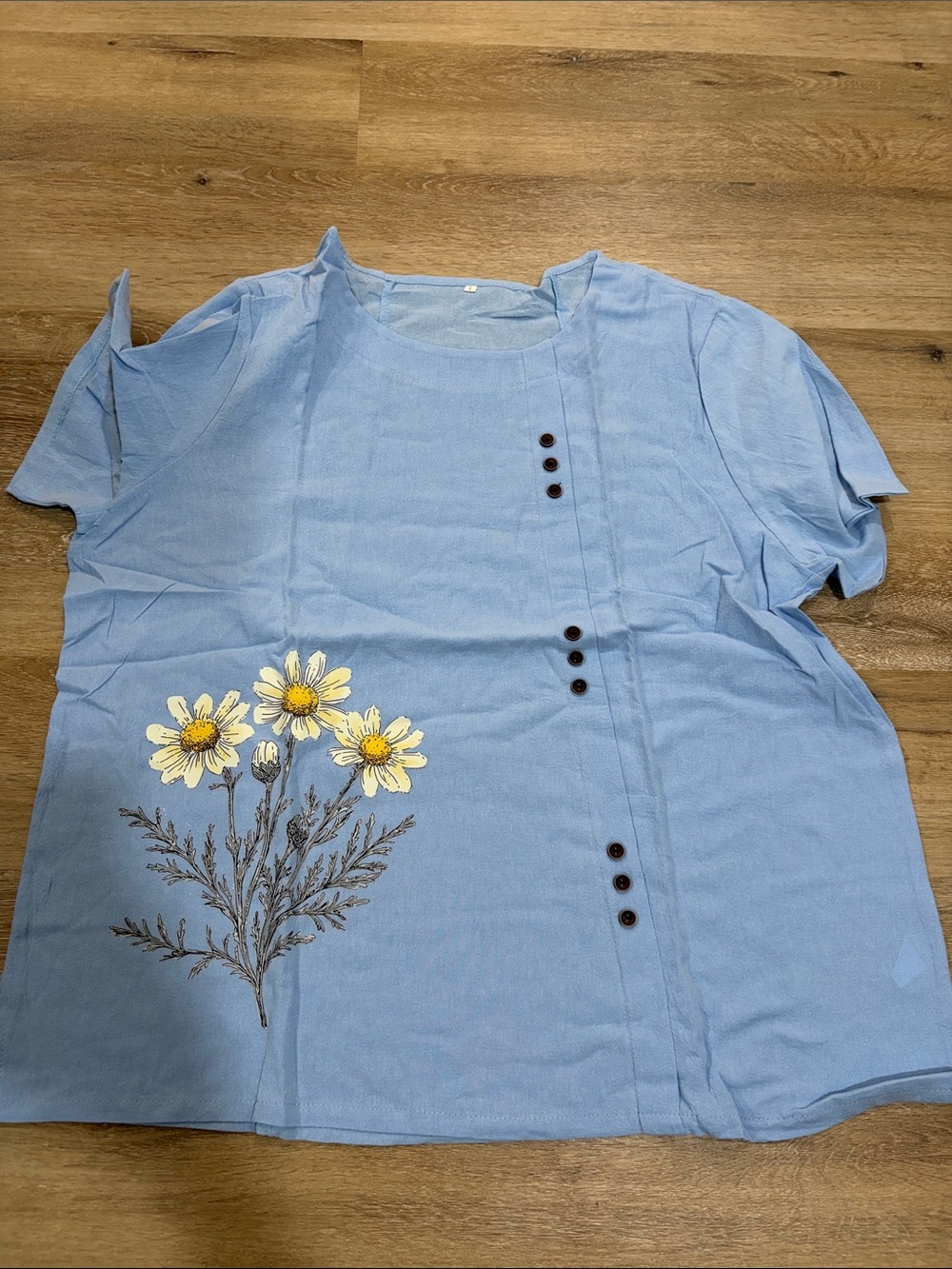 Light Blue Floral Button-Accent Women's Top